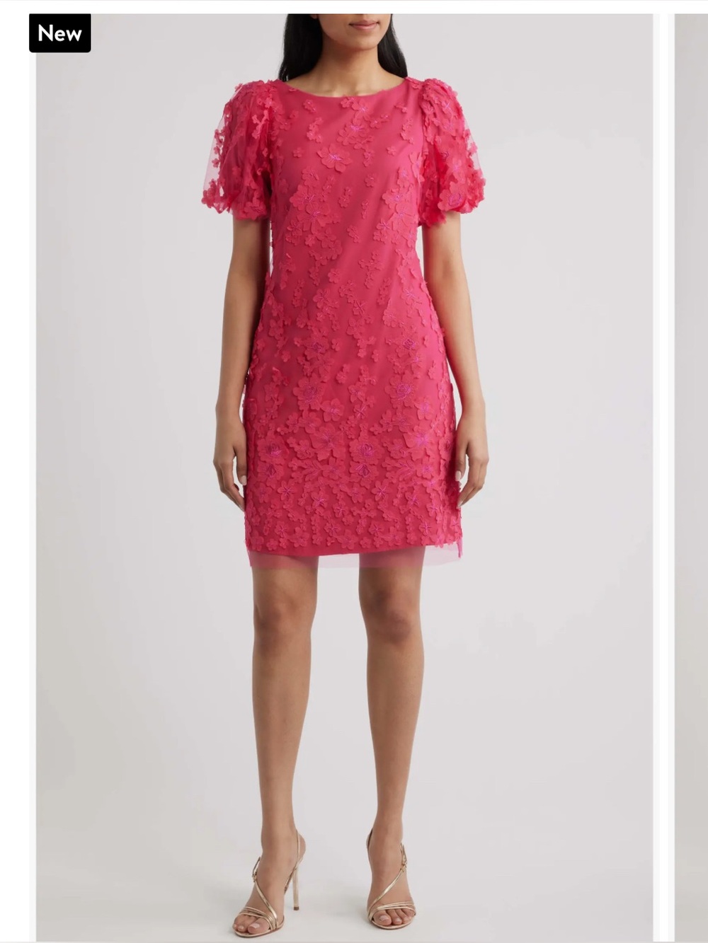 Eliza J Hot Pink 3D Floral Puff Sleeve Mini Dress